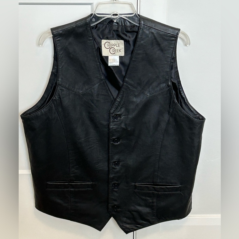 NEW CRIPPLE CREEK MENS WESTERN BLACK GENUINE LEATHER VEST ML3059 SIZE LARGE